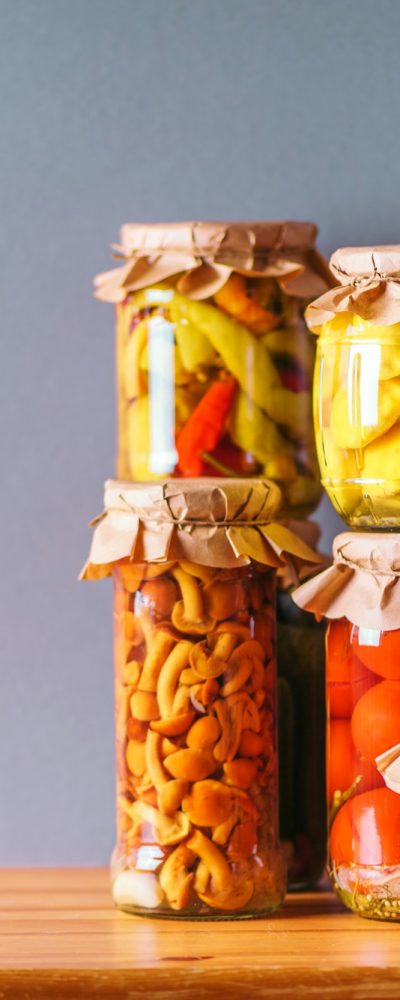 Preserved and fermented food in glass jars. Fermented food. Autumn canning. ?ucumber, squash and